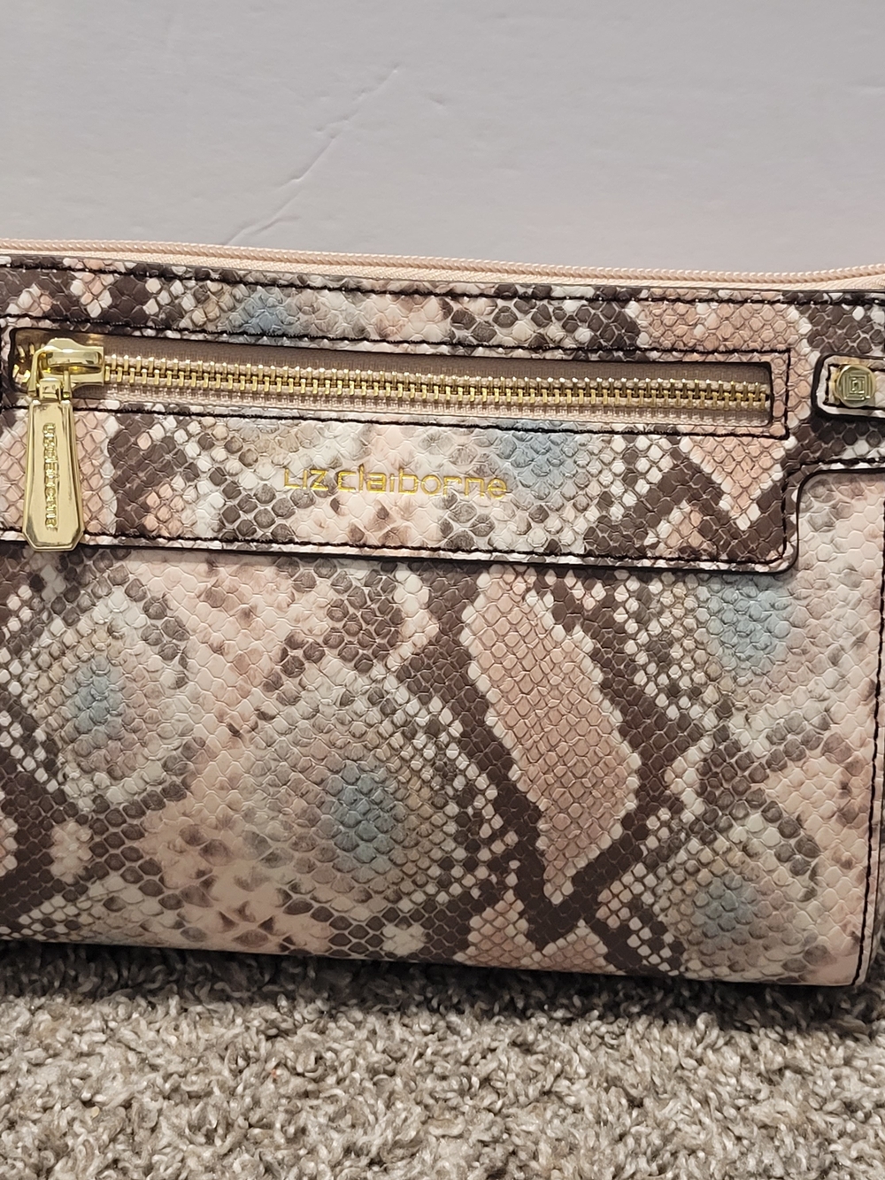 Liz Claiborne Snake-Print Crossbody in Blush, Blue & Brown - Picture 4 of 7